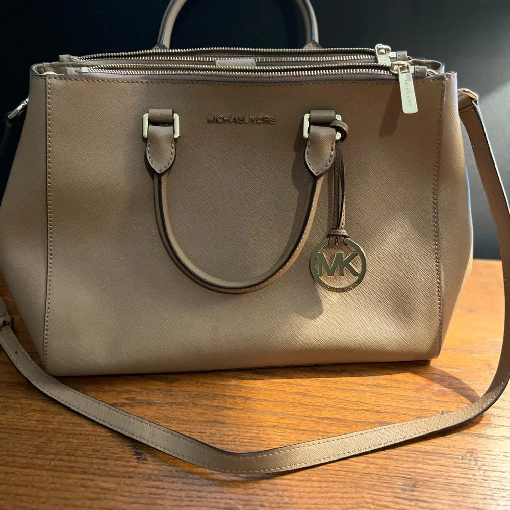 Michael Kors Tan Satchel with Dual Handles and Adjustable Strap - Picture 1 of 9